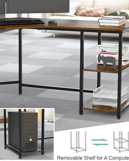 Elephance Large L-Shaped Computer Desk with Shelves, Corner Desk, Home Office Writing Workstation, Gaming Desk PC Latop Table with Storage - LeafyLoom