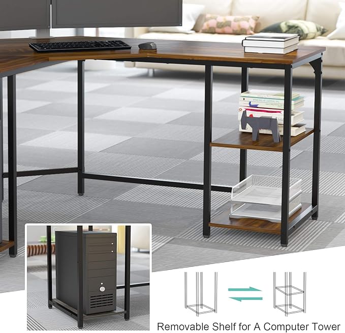 Elephance Large L-Shaped Computer Desk with Shelves, Corner Desk, Home Office Writing Workstation, Gaming Desk PC Latop Table with Storage - LeafyLoom