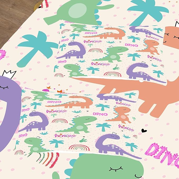 NINENINE Dinosaur Bedding Sets for Girls,Full Size Comforter Sets for Girls,Cute Dinosaur Comforter Sets,Cartoon Comforter Sets for Girls,Girls Bedding Sets with 1 Comforter 2Pillowcases - LeafyLoom
