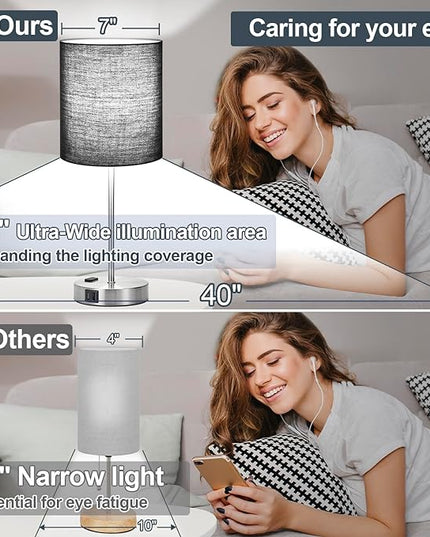 Lynnoland 𝟮𝟬𝟮𝟯 𝗡𝗘𝗪 Set of 2 Touch Control Table Lamps with 2 USB & AC Outlet, 3-Way Dimmable Bedside Nightstand Lamps for Bedroom Living Room Nursery, 800 Lumens 5000K Daylight Bulbs Included - LeafyLoom
