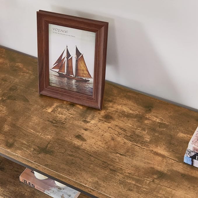 BON AUGURE Industrial Sofa Console Table for Entryway, 3 Tier Foyer Table for Hallway, Rustic Hall Tables Behind Couch (47 Inch, Rustic Brown) - LeafyLoom