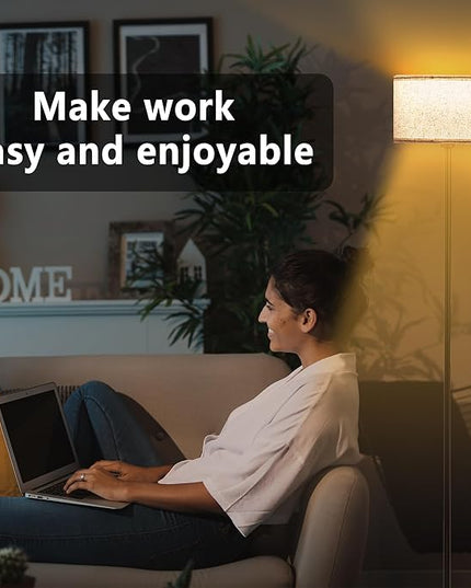 Modern Living Room Bedroom Floor Lamp with LED Bulb, Modern Vertical Lamp Drum Lampshade, 63 Feet High with Footswitch Black Lamp Post, Minimalist Design Vertical Lamp for Home Office Reading - LeafyLoom