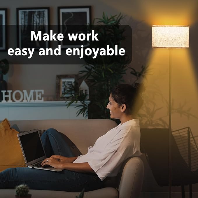 Modern Living Room Bedroom Floor Lamp with LED Bulb, Modern Vertical Lamp Drum Lampshade, 63 Feet High with Footswitch Black Lamp Post, Minimalist Design Vertical Lamp for Home Office Reading - LeafyLoom