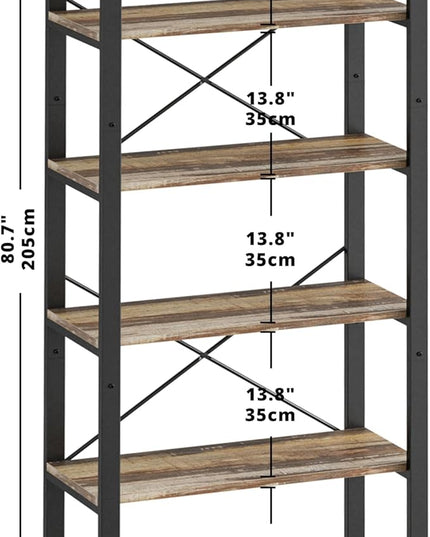 IRONCK Bookshelf 6-Tier Ladder Shelf 110lbs/shelf Display Shelf Vintage Industrial Style Bookcase for Home Office, Living Room - LeafyLoom