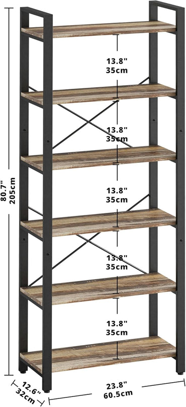 IRONCK Bookshelf 6-Tier Ladder Shelf 110lbs/shelf Display Shelf Vintage Industrial Style Bookcase for Home Office, Living Room - LeafyLoom