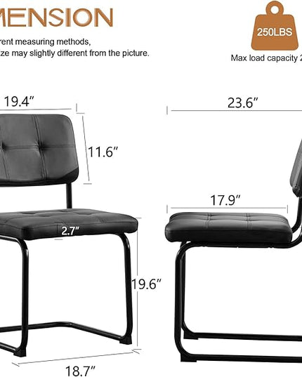 Forevich Mid Century Modern Dining Chairs Set of 4, Leather Kitchen Dining Room Side Chairs Upholstered Armless Accent Chairs with Metal Chrome Legs for Living Room, Bedroom Black - LeafyLoom