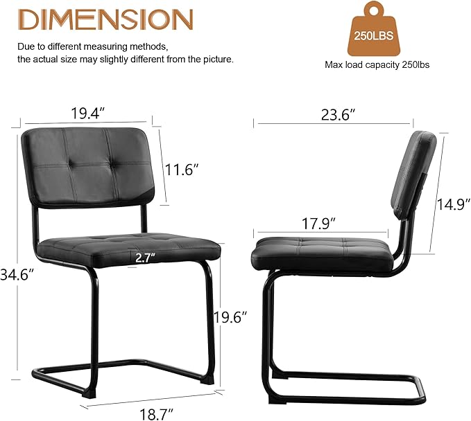 Forevich Mid Century Modern Dining Chairs Set of 4, Leather Kitchen Dining Room Side Chairs Upholstered Armless Accent Chairs with Metal Chrome Legs for Living Room, Bedroom Black - LeafyLoom