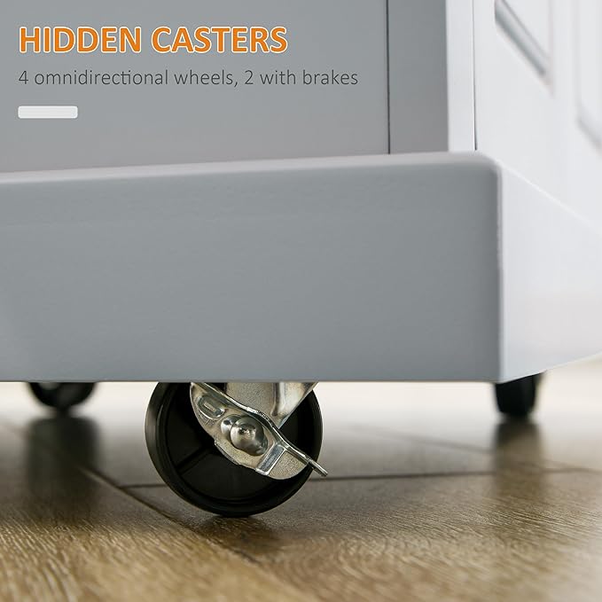 HOMCOM Rolling Kitchen Island Cart, Portable Serving Trolley Table with Drawer, Adjustable Shelf and 2 Towel Racks, Grey - LeafyLoom