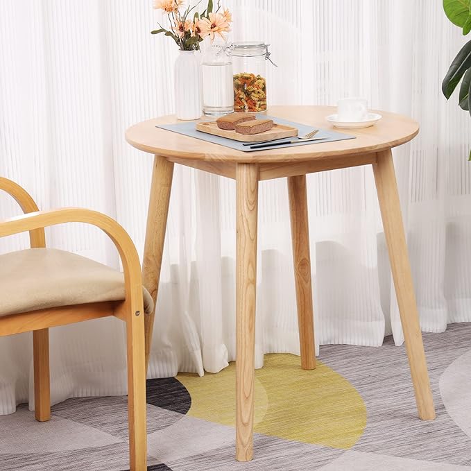 28.3" Small Round Dining Table for 2,Wooden Space-Saving Kitchen Dinner Table Rustic Wood Dining Table Mid Century Modern Kitchen Table - LeafyLoom