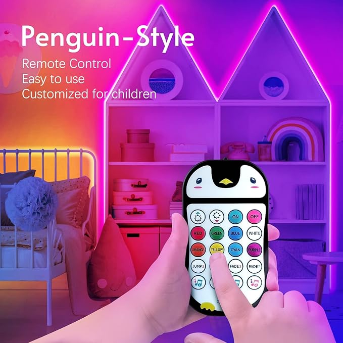 TJOY 100ft Kids Bluetooth LED Strip Lighting, Color Changing Lights for Bedroom, Music Sync RGB Tape Lighting with Child Remote, LED Lights for Room Decor Aesthetic Indoor(50ftx2) TJOY