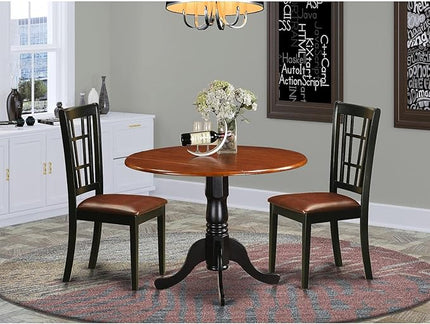 East West Furniture DLNI3-BCH-LC 3 Piece Set Contains a Round Dining Room Table with Dropleaf and 2 Faux Leather Upholstered Chairs, 42x42 Inch - LeafyLoom