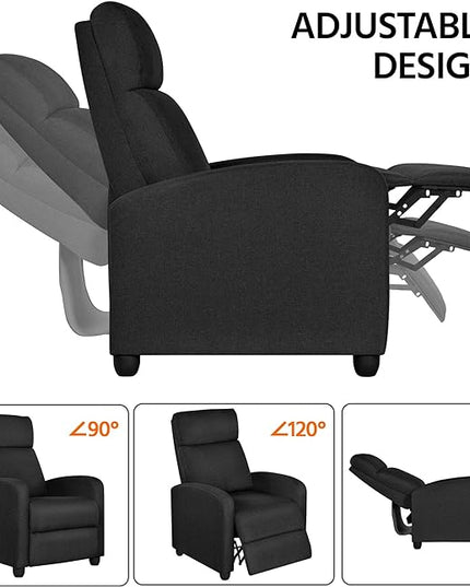 Yaheetech Fabric Recliner Chair Sofa Ergonomic Adjustable Single Sofa with Thicker Seat Cushion Modern Home Theater Seating for Living Room Matte Black - LeafyLoom