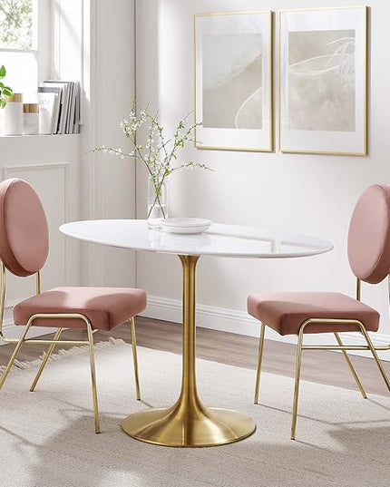 Modway Lippa 48" Oval-Shaped Mid-Century Modern Dining Table with White Wood Top and Gold Base - LeafyLoom