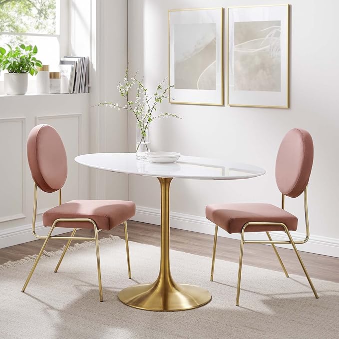 Modway Lippa 48" Oval-Shaped Mid-Century Modern Dining Table with White Wood Top and Gold Base - LeafyLoom