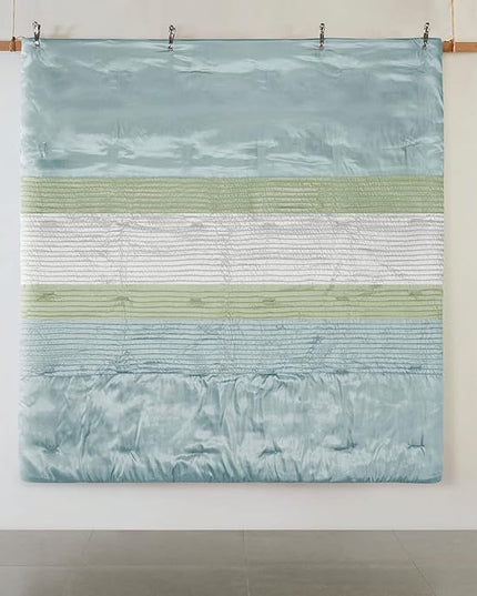 Madison Park Amherst Faux Silk Comforter Set-Casual Contemporary Design All Season Down Alternative Bedding, Matching Shams, Bedskirt, Decorative Pillows, Cal King(104"x92"), Green, 7 Piece (MP10-848) - LeafyLoom