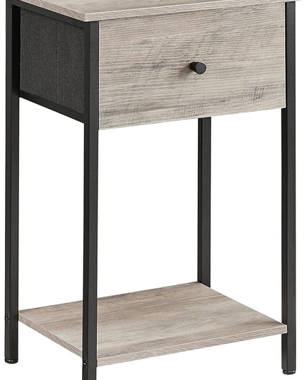 VASAGLE Nightstand, Side Table with Fabric Drawer, 24-Inch Tall End Table with Storage Shelf, Bedroom, Greige and Black ULGS021B02 - LeafyLoom