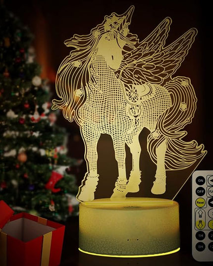 3D LED Night Light for Kids, 7 Colors Changing Unicorn Light, 3 Modes with Remote Control 3D Optical Illusion Light for Kids Bedroom, Home Decor, Birthday Xmas Party Thanksgiving Halloween Gifts - LeafyLoom