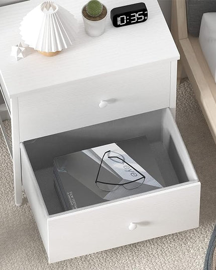 BOLUO White Nightstands Set of 2, 2 Drawer Dresser for Bedroom Night Stand Small Dresser End Table with Drawers Modern - LeafyLoom