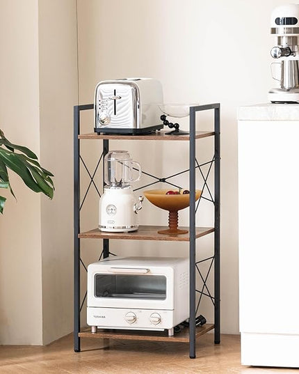 HCHQHS Small Bookshelf, Adjustable 3-Tier Industrial Bookcase, Rustic Open Book Shelf, Wood and Metal Horizontal Bookshelves - LeafyLoom