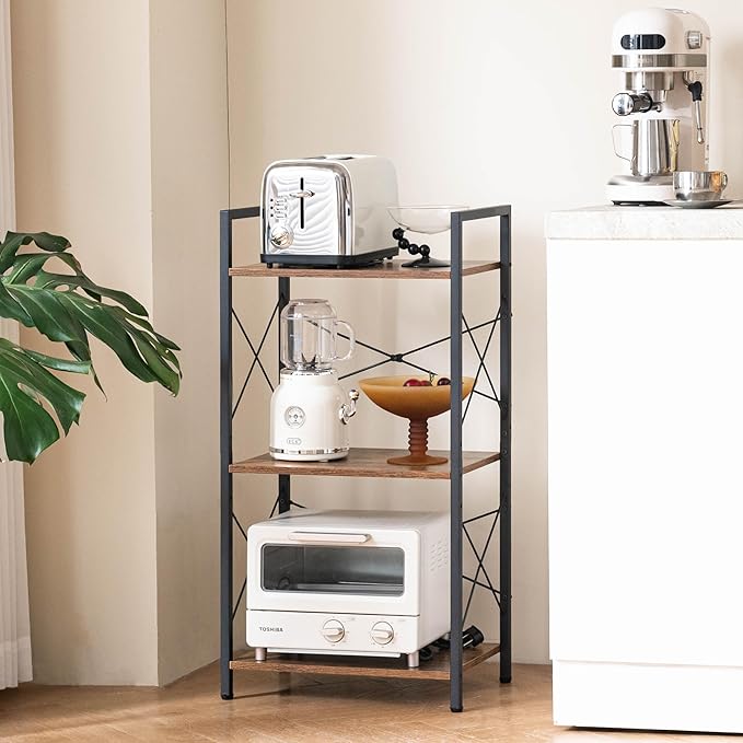 HCHQHS Small Bookshelf, Adjustable 3-Tier Industrial Bookcase, Rustic Open Book Shelf, Wood and Metal Horizontal Bookshelves - LeafyLoom