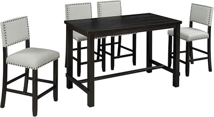 Kitchen 5-Piece Counter Height Dining Set, Classic Elegant Table and 4 Chairs in Espresso and Beige - LeafyLoom