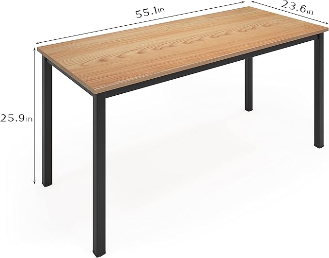 sogesfurniture 55.1 inches Office Desk Computer Desk Gaming Desk Computer Table Sturdy Writing Workstation for Home Office, Teak+Black - LeafyLoom