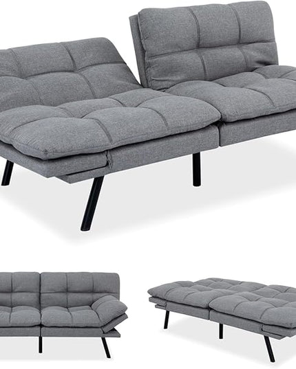 MUUEGM Futon Sofa Bed Convertible Memory Foam Sleeper Couch,Modern Loveseat for Living Room,Small Compact Space,Dorm,Office,Adjustable Armrests Backrest Sofabed, Linen Light Grey - LeafyLoom