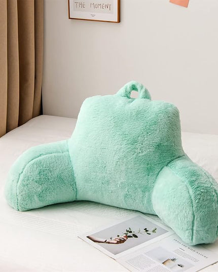 Aimuan Reading Pillow Bed Rest Pillow with Arms Rabbit Fur Cushion for Adults Teens Incline Rest Sitting up & Sleeping Snoring Pillow with Pregnancy Lumbar Back Support (Standard, Green) - LeafyLoom
