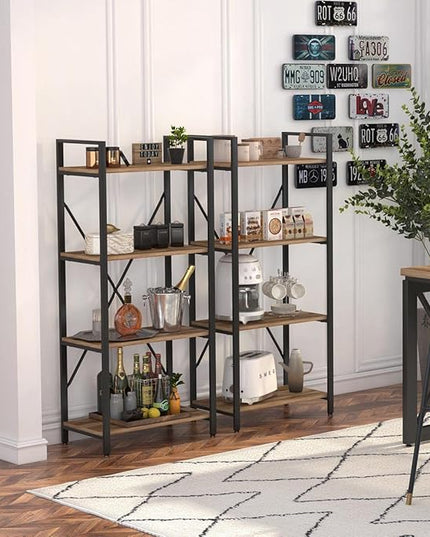 BON AUGURE Industrial 4 Tier Bookshelf, Modern Open Shelving Unit Book Shelves, Heavy Duty Etagere Bookcase, Wood Metal 4 Shelf Book Case for Office, Living Room and Bedroom (Vintage Oak) - LeafyLoom