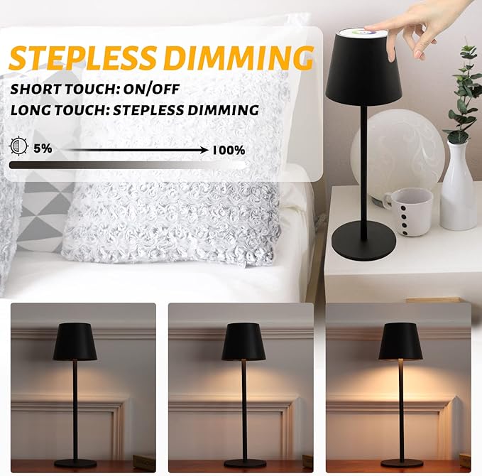 Maksone 2 pack RGB Cordless Table Lamp, 6600mWh Rechargeable Battery Desk Lamp, 3000K Stepless Dimming and Led Color Changing Night Light, IP54 Waterproof Outdoor Portable Lamp for Patio (Black) - LeafyLoom