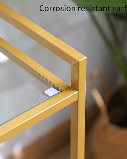 Bookcase, 3-Tier Gold Bookshelf, Slim Shelving Unit for Display Storage Bookshelf Corner Plant Bedroom, Bathroom, Home Office, Tempered Glass, Steel Frame,gold shelf (Gold, Three floors) - LeafyLoom