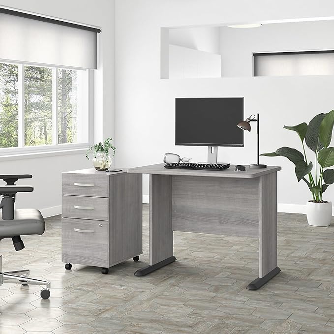 Bush Business Furniture Studio A Small Computer Desk, Commercial-Grade Gaming and Work Table for Home or Professional Office, 36W, Platinum Gray - LeafyLoom
