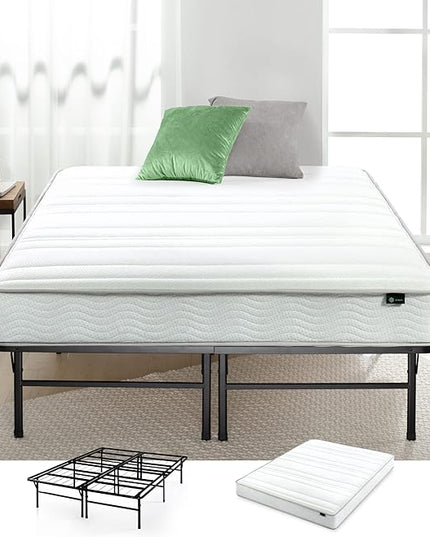ZINUS 8 Inch Foam and Spring Mattress and Heavy Duty SmartBase Metal Mattress Foundation Set / Bed and Mattress Set / No Box Spring Needed / Mattress in a Box, Full - LeafyLoom