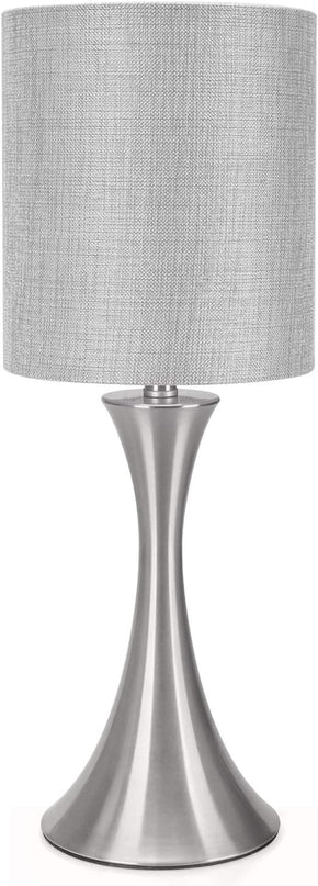 3 Way Touch Control Table Lamp, Dimmable Bedside Desk Lamp with Metal Base Modern Nightstand Lamp Stylish Grey Shade Simple Side Table Lamp for Bedroom, Living Room, Office or Den LED Bulb Included - LeafyLoom