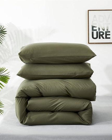 Olive Green Comforter Set Cal King Size Solid Green Comforter 3 Pieces Soft Dark Green California King Comforter Bedding Set Women Pure Olive Green Cal King Bed Comforter Set for All Season - LeafyLoom