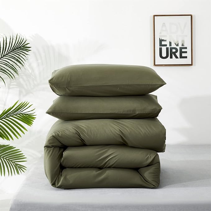 Olive Green Comforter Set Cal King Size Solid Green Comforter 3 Pieces Soft Dark Green California King Comforter Bedding Set Women Pure Olive Green Cal King Bed Comforter Set for All Season - LeafyLoom