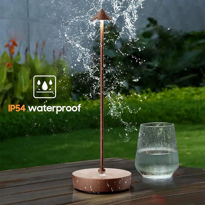 Set of 2 Rechargeable Cordless Table Lamp,6000mAh LED Battery Operated Desk Lamp Touch 3 Color Dimming Portable Outdoor Waterproof Table Light for Patio/Restaurant/Dining/Home (Rust) - LeafyLoom