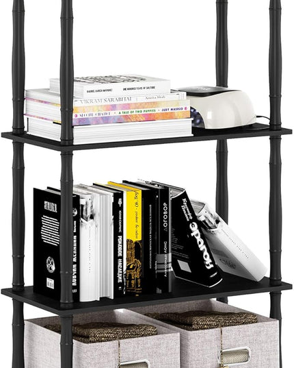 Furinno Turn-N-Tube 4-Tier Multipurpose Shelf Display Rack, Classic Tubes, Americano/Black - LeafyLoom
