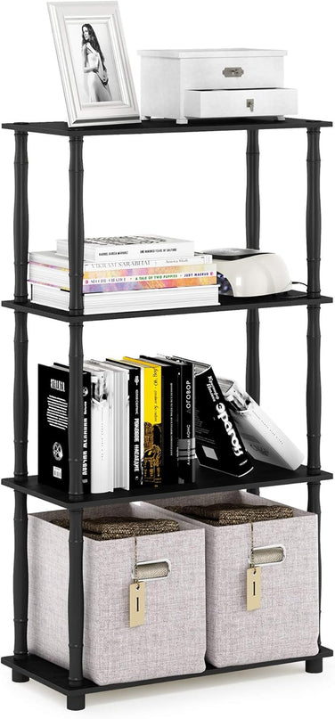 Furinno Turn-N-Tube 4-Tier Multipurpose Shelf Display Rack, Classic Tubes, Americano/Black - LeafyLoom
