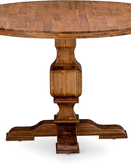 East West Furniture I3AB5-N35 Irving 5 Piece Room Set Includes a Round Dining Table with Pedestal and 4 Doeskin Linen Fabric Upholstered Parson Chairs, 48x48 Inch - LeafyLoom