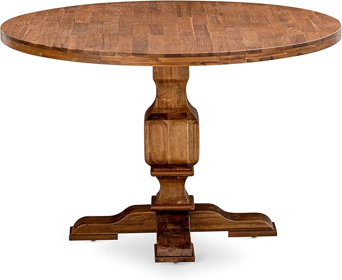 East West Furniture I3AB5-N35 Irving 5 Piece Room Set Includes a Round Dining Table with Pedestal and 4 Doeskin Linen Fabric Upholstered Parson Chairs, 48x48 Inch - LeafyLoom