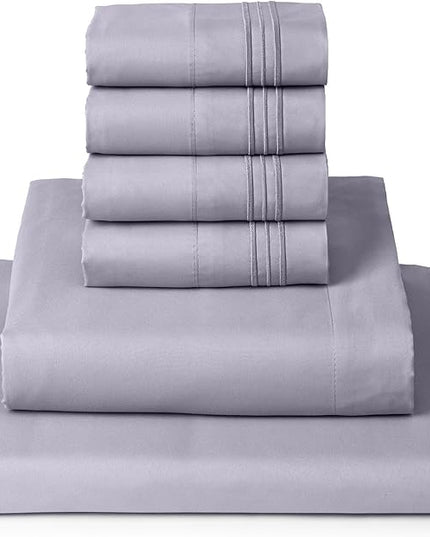 Mellanni California King Sheets Set - 6 PC Iconic Collection Bedding Sheets & Pillowcases - Ultra Soft, Cooling Bed Sheets - Deep Pocket up to 16 inch - 6 PC (Cal King, Lavender w/Extra Pillow Cases) - LeafyLoom