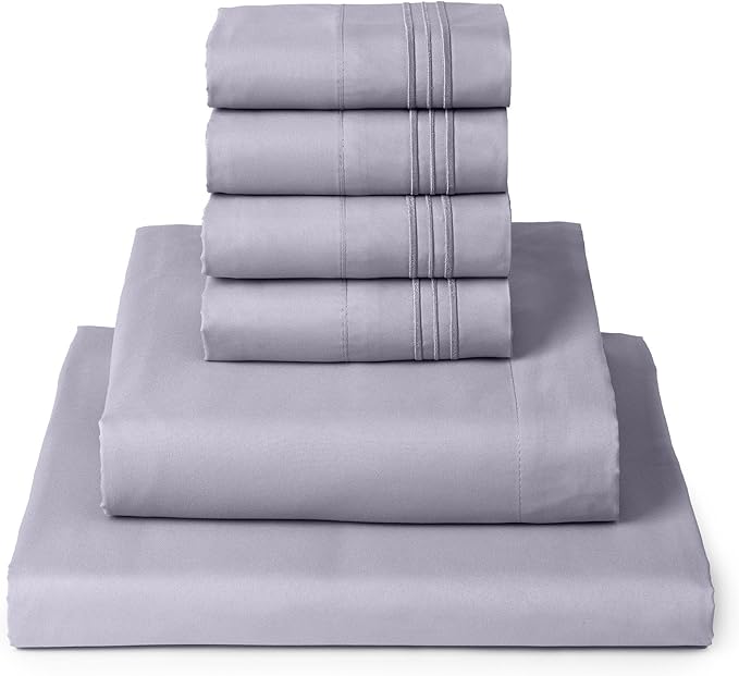 Mellanni California King Sheets Set - 6 PC Iconic Collection Bedding Sheets & Pillowcases - Ultra Soft, Cooling Bed Sheets - Deep Pocket up to 16 inch - 6 PC (Cal King, Lavender w/Extra Pillow Cases) - LeafyLoom