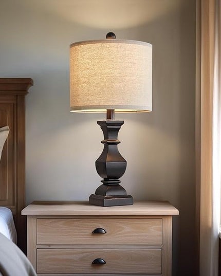 PoKat 20.5" Mid Century Table Lamp Sets of 2 for Living Room Retro Style Farmhouse Table Lamp for Bedroom Classic Beige Resin Bedside Night Light Lamps, Suitable for Small Place - LeafyLoom