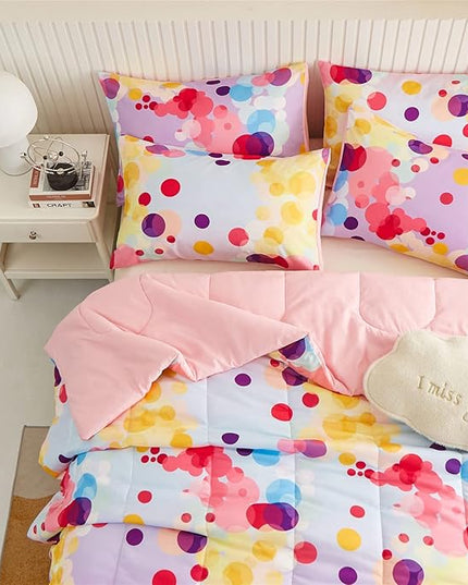 Rainbow Ombre Comforter Set Twin Size for Girls, Colorful Bubbles Polka Dots Comforter for Kids Teen, 2 Piece Orange Pink Purple Blue Gradient Pastel Bedding Set with 1 Pillow Case(Rainbow,Twin) - LeafyLoom