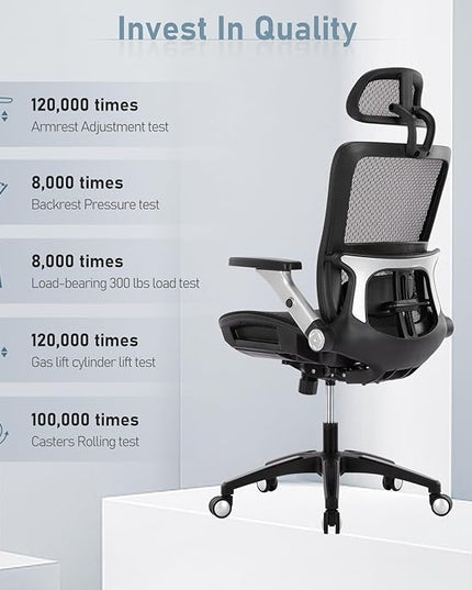 COLAMY Executive Mesh Office Chair with Footrest, Ergonomic Chair High Back with Adjustable Lumbar Support, Computer Desk Chair for Office/Work-Black - LeafyLoom