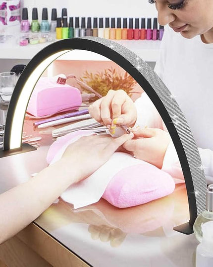 Half Moon Nail Desk Lamp, 48W Manicure LED Light for Nails, 3360 Lumen Stepless Dimming with Wire Controller, 3 Light Modes Nail Light for Desk, Arch Light for Nail Techs - LeafyLoom