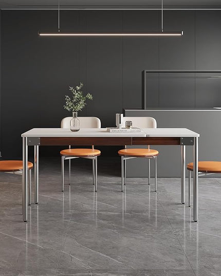 Modern Expandable Dining Table，Rectangular Kitchen Wooden Table with Stainless Steel Legs for Dinner Small Spaces， Space-Saving Foldable Table - LeafyLoom