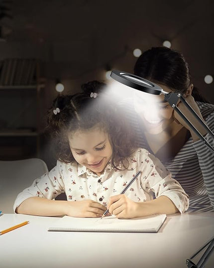 Magnifying Glass with Light, 8X Magnifying Desk Lamp with Clamp 3 Lighting Color Modes,Adjustable Swivel Arm 10 Brightness Levels LED Magnifier Desk Lamp for Reading Repair(Arm Length:29inch) - LeafyLoom