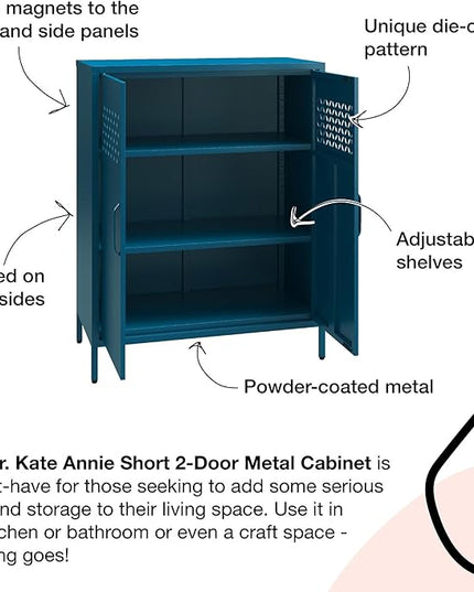 Mr. Kate Annie Short Metal 2 Door Cabinet, Deep Blue Ocean - LeafyLoom